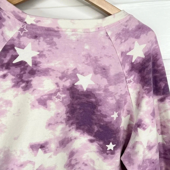 Wildfox Women's Purple Tie-Dye Star Print Pullover Sweatshirt Cropped Size XL - Picture 10 of 12